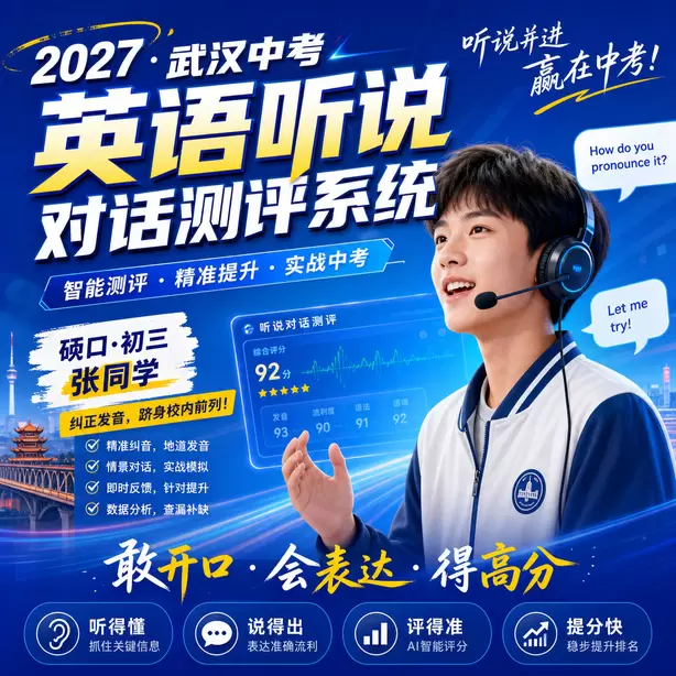 武汉中考英语人机对话考前一晚跟读保持语感硚口&middot;初三张同学（纠正发音，跻身校内前列）